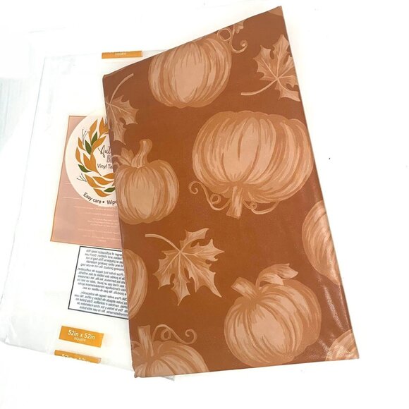 Party Gathering Orange Pumpkins Leaves Fall Autumn Breeze Vinyl Tablecloth 52x52 - Picture 3 of 3